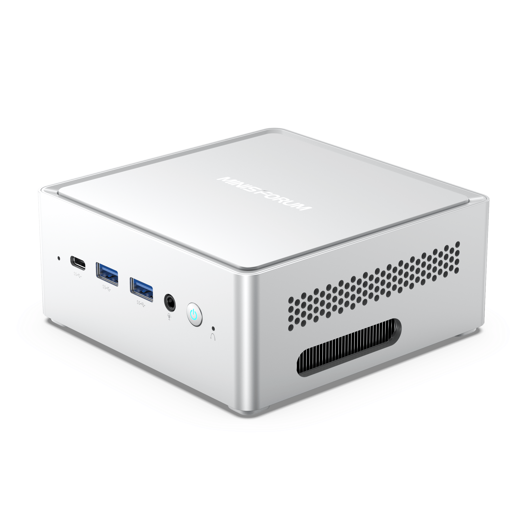 Angle. Minisforum - NAB6 Lite Mini PC, 16GB DDR4 & 500GB SSD, Intel Core i5-12600H (12C/16T), Intel Iris Xe Graphics, Dual 2.5GbE LAN - silver.