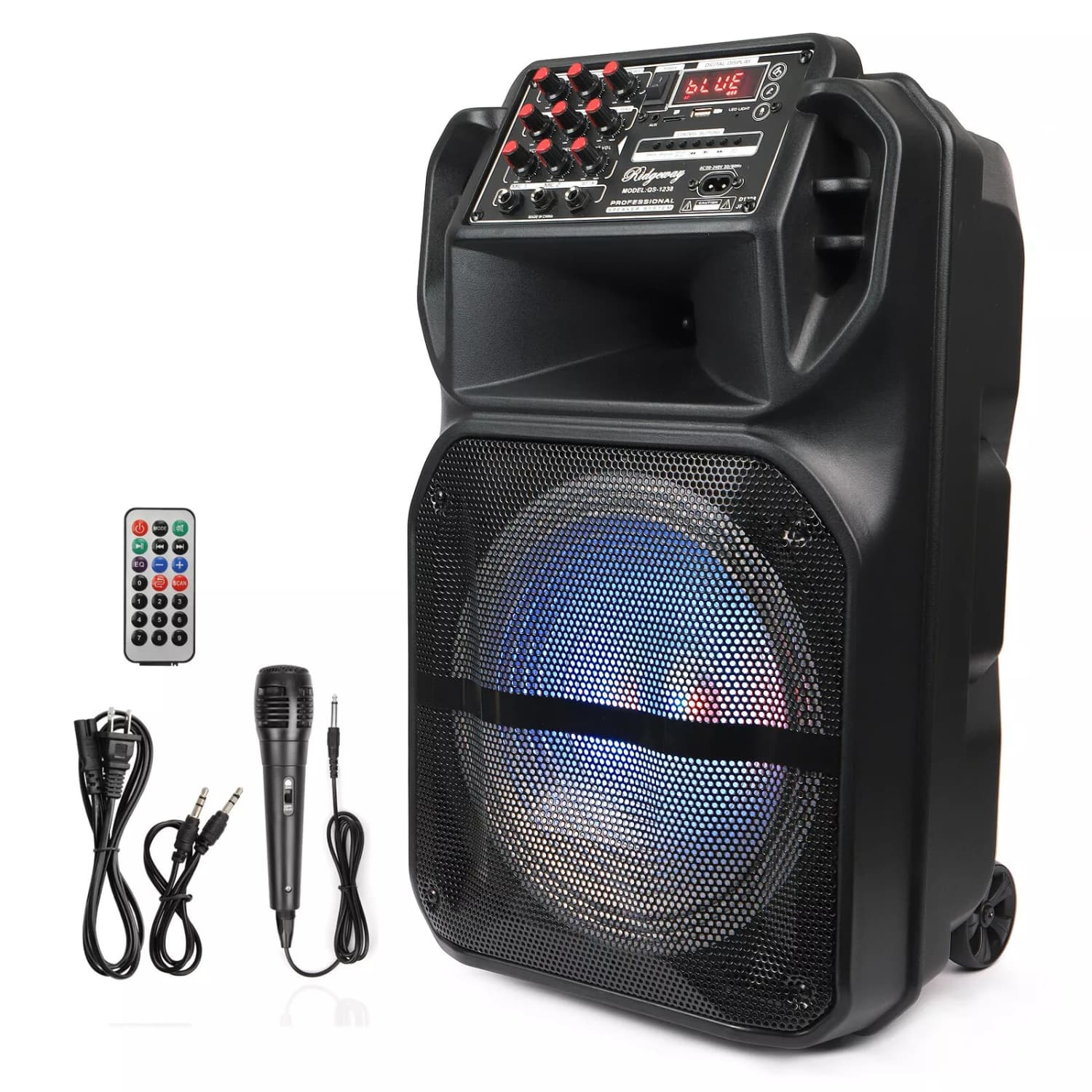 Stock Preferred - Portable 12” Bluetooth Party Speaker with Mic - Black