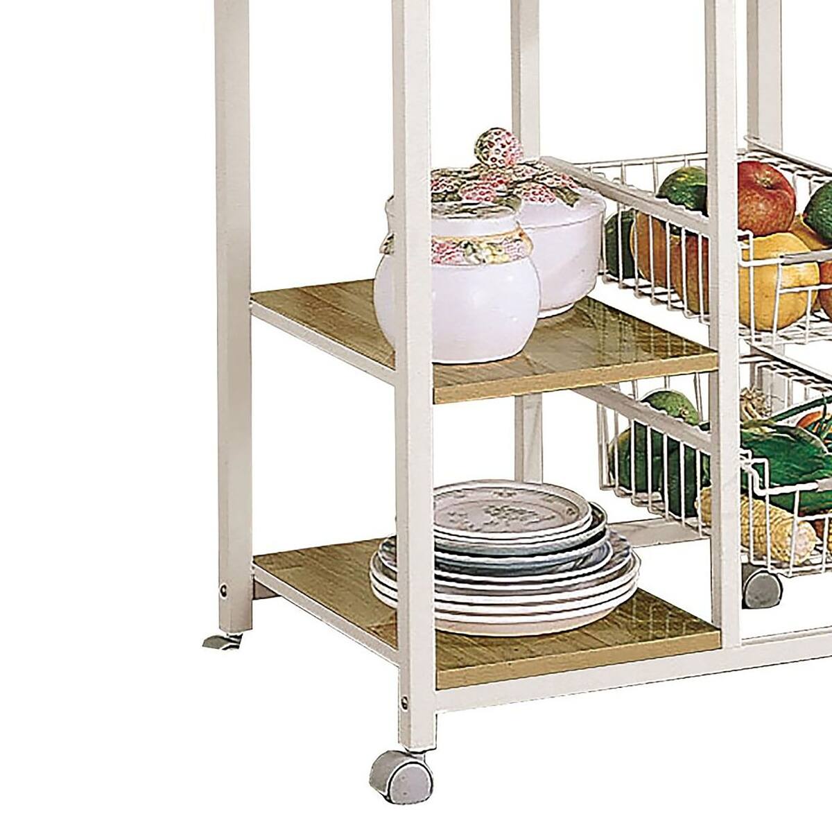 Alt View 1. Loheer - Loheer Microwave Cart with Storage Rolling Kitchen Cart Small Kitchen Island Natural Brown White - White.