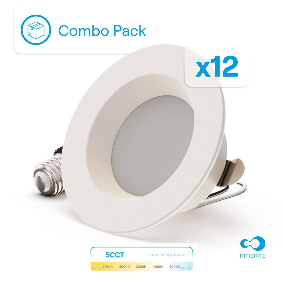 Infibrite - 4 In. 5CCT Selectable 9W 750LM Recessed Retrofit LED Sleek Series Downlight Kit, Dimmable, Wet Rated (12 Pack) - White price history on PriceWatchPro