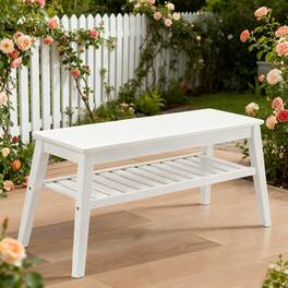 Fabibe - Modern Bench Black Bamboo Entryway Bench, 33.46" Tier - White