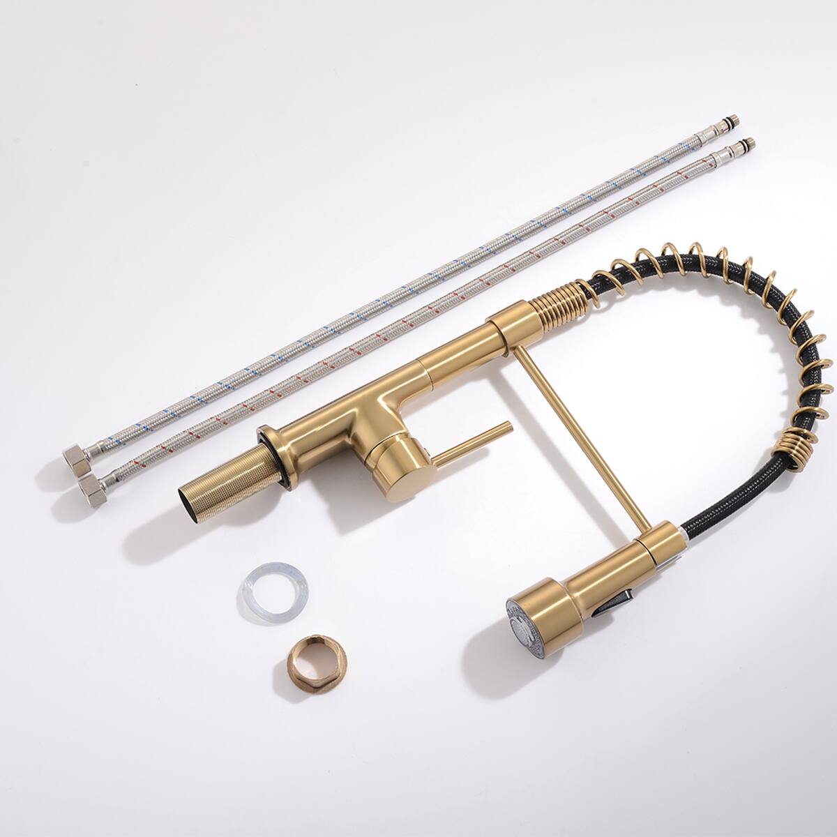 Back. Ropilly - Ropilly LED Kitchen Faucet with Pull Down Sprayer, Single Handle Gold Brass Kitchen Sink Faucet - Gold.