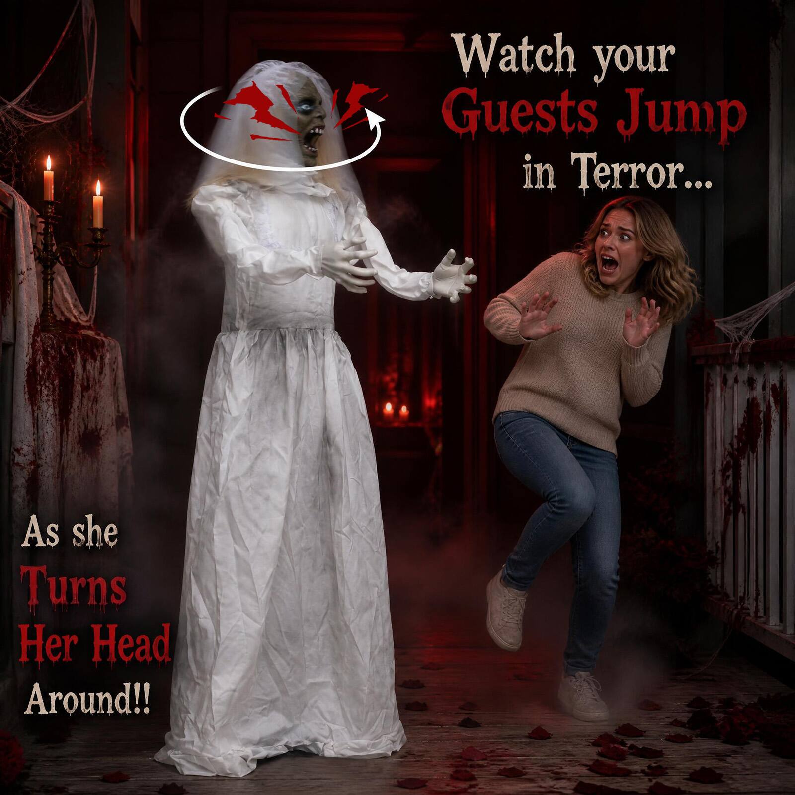 Watch your Guests Jump in Terror...

As she Turns Her Head Around!!