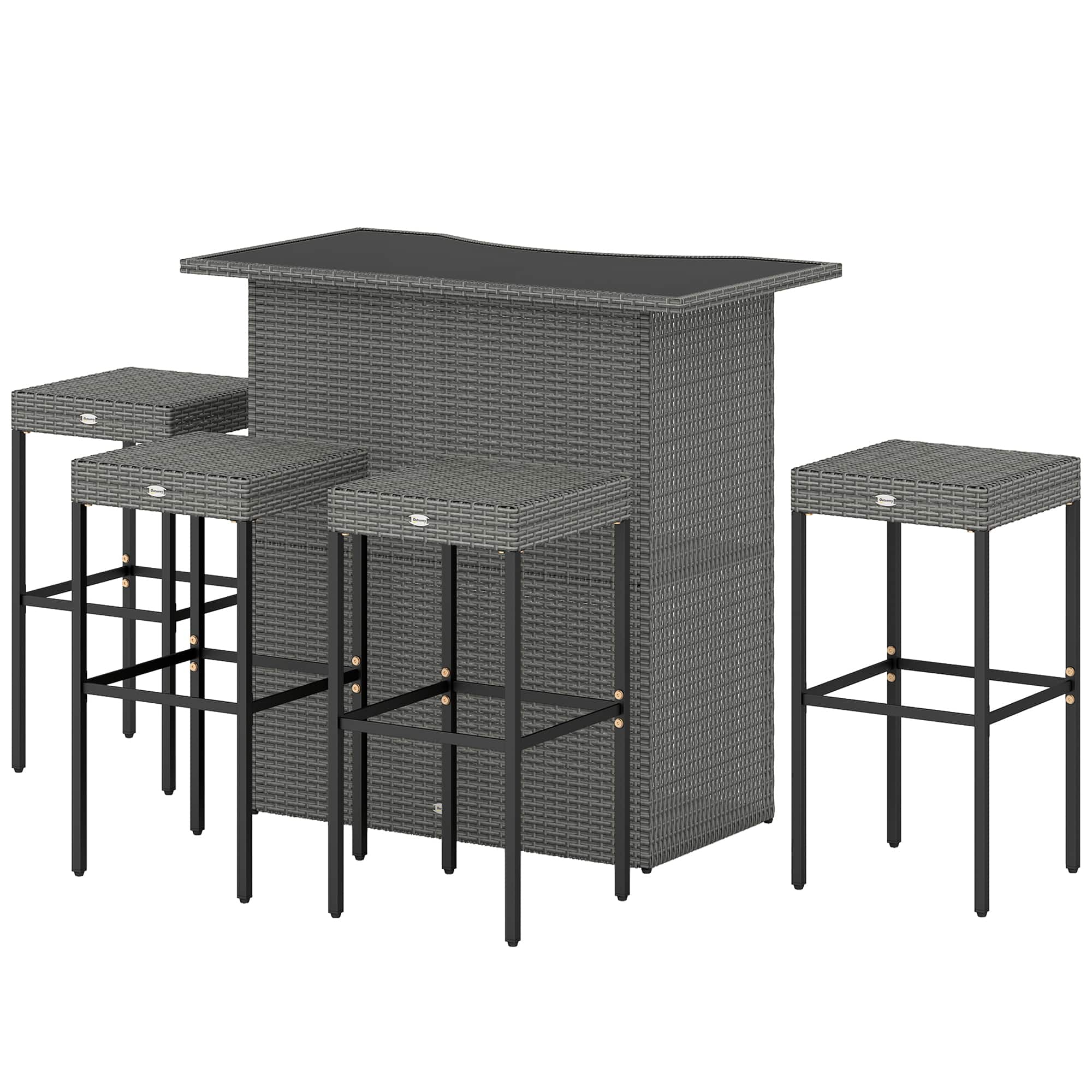 Outsunny - Piece Rattan Wicker Bar Set, High Top Outdoor Table and Chairs, Bar Height Patio Set - Dark Gray