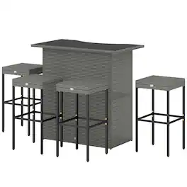 Outsunny - Piece Rattan Wicker Bar Set, High Top Outdoor Table and Chairs, Bar Height Patio Set - Dark Gray