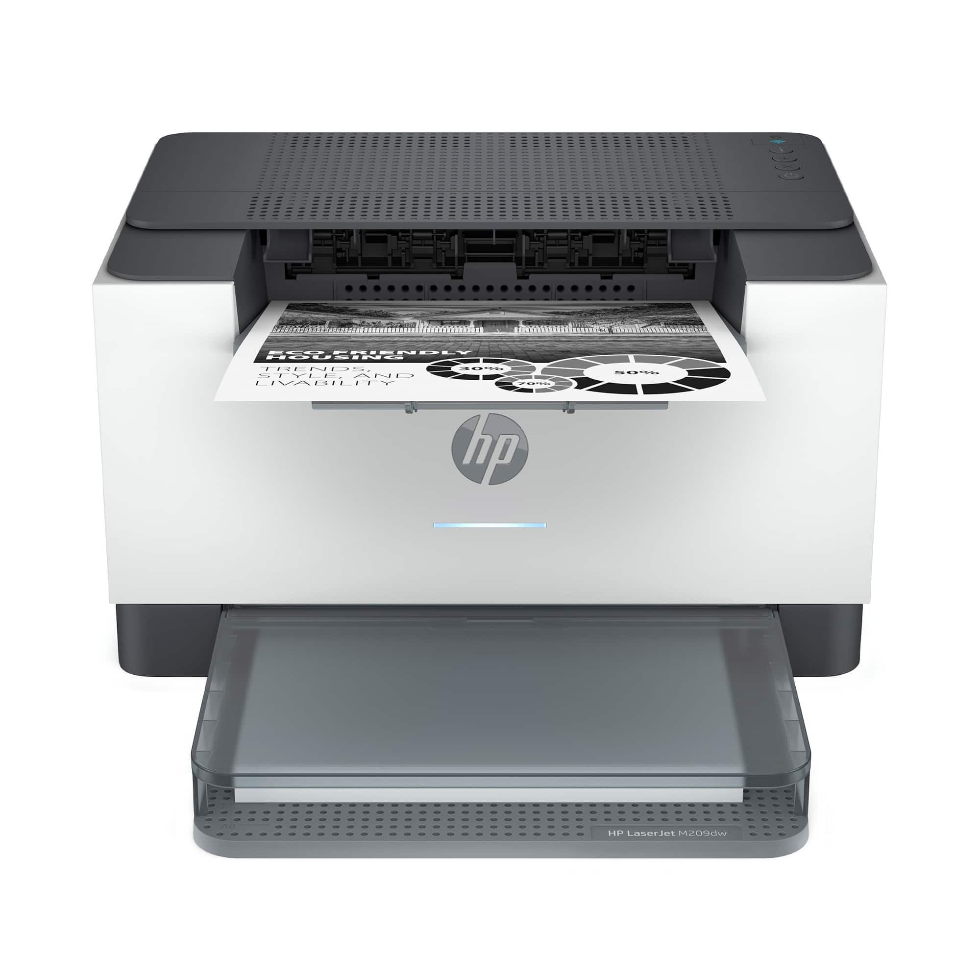 HP - LaserJet M209dw Wireless AI-Enabled Black-and-White Laser Printer - White & Slate - Front_Zoom