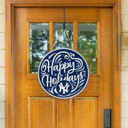 Evergreen Enterprises - New York Yankees 18" Happy Holidays Wooden Round Door Sign - Multicolor