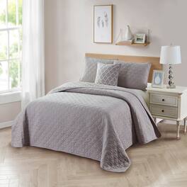 Bibb Home - 4 Piece Solid Quilt Set with Cushion - Taupe
