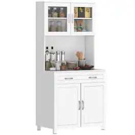 Homcom - 67" Buffet with Hutch, Modern Kitchen Pantry, Freestanding Cabinet with Glass Doors - White