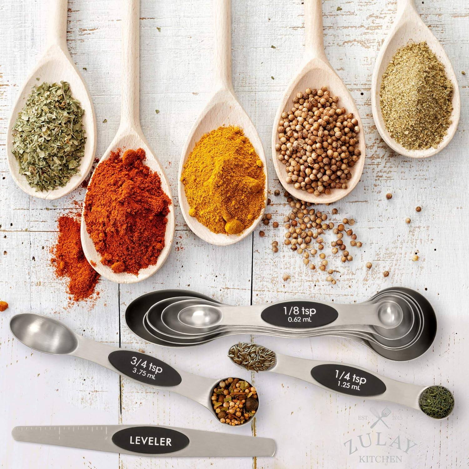 1/8 tsp 0.62 mL  
3/4 tsp 3.75 mL  
1/4 tsp 1.25 mL  

LEVELER  

EST. 2015  
ZULAY KITCHEN