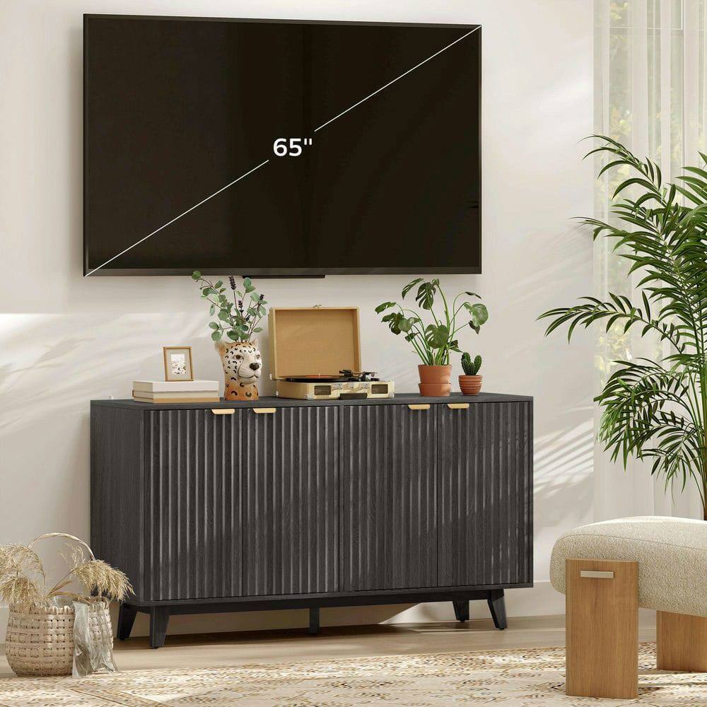 Left. Kadyn - 55" Fluted Coffee Bar Cabinet with 4 Doors & Adjustable Shelves, Dark Gray - Gray.