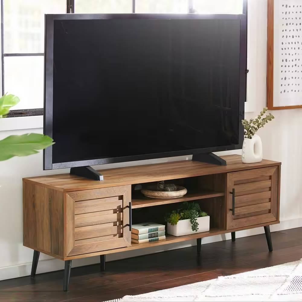 Front. Hivvago - Modern Rustic Wood Finish TV Stand with Mid-Century Legs - for TV up to 65-inch - Brown.