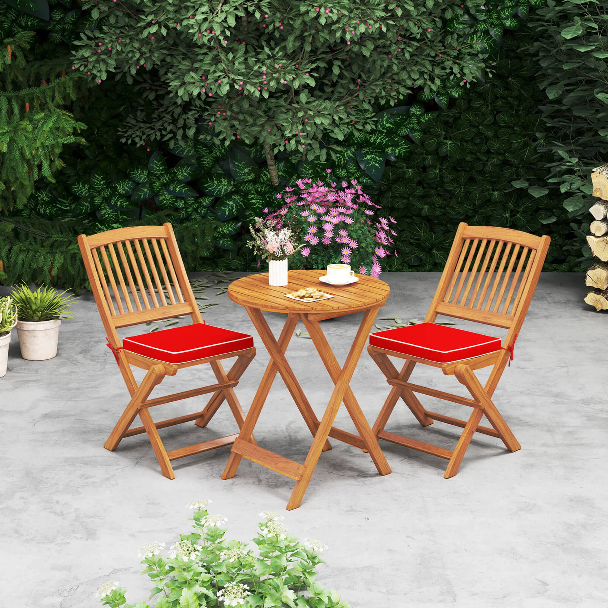 Alt View 1. Costway - Costway Outdoor Folding Chairs Set of 4 Acacia Wood High-Back Chair with Seat Cushions - Red.