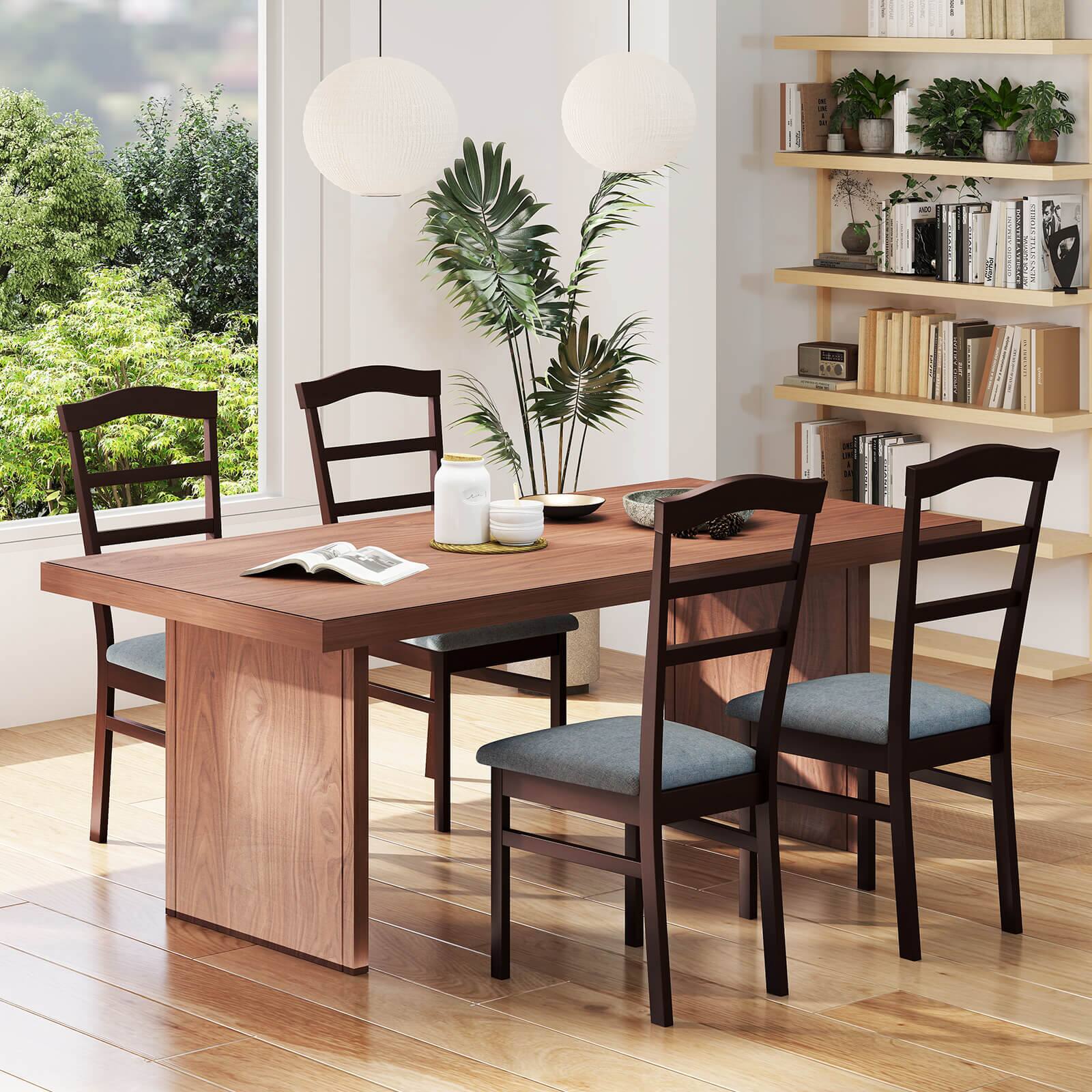 Alt View 4. Costway - Costway Modern Dining Chairs Set of 2 w/ Rubber Wood Frame Hollowed Backrest for Kitchen - Coffee,Grey.