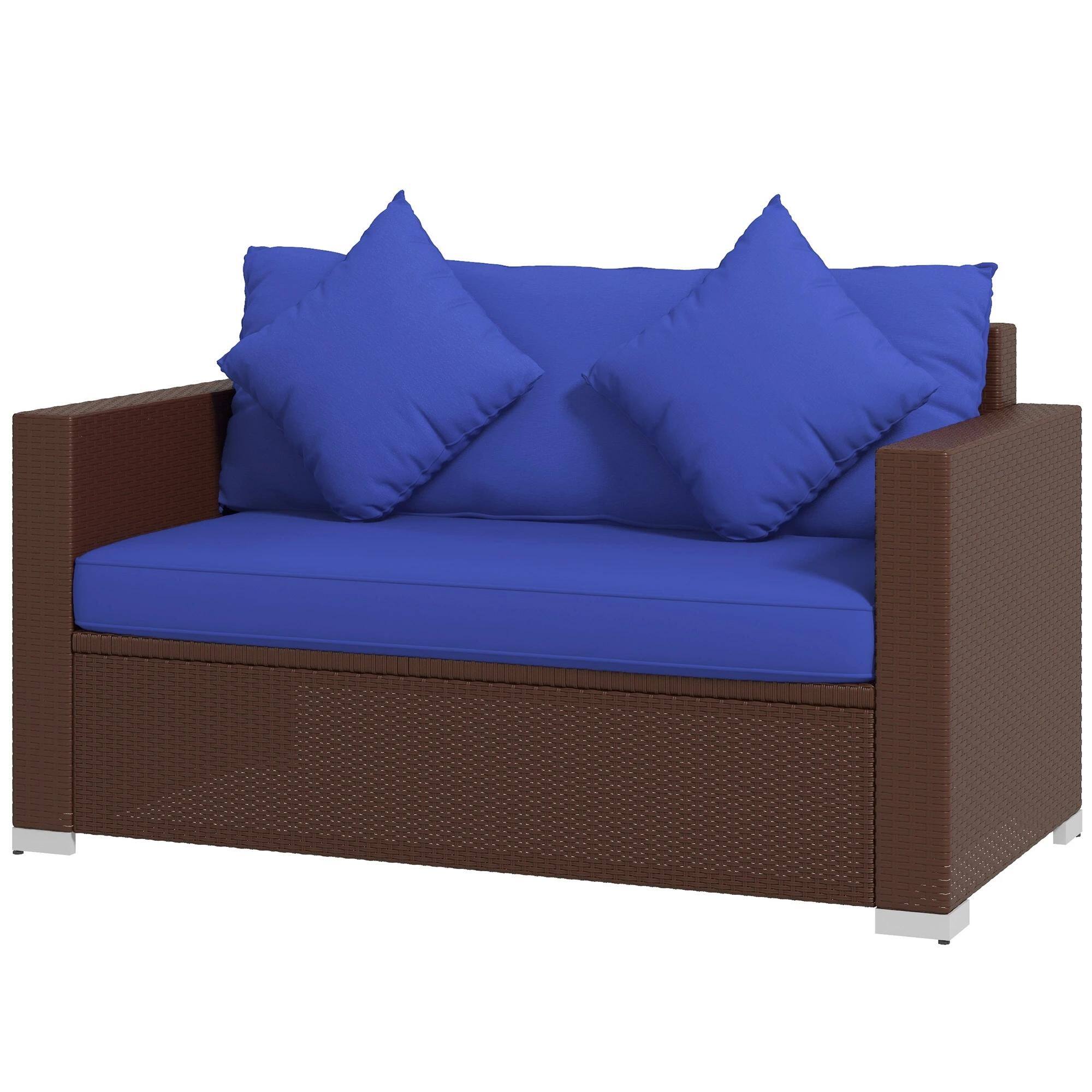 Angle. Resenkos - Resenkos Loveseat Sofa, Outdoor Sectional Furniture, PE Rattan, Blue - Blue.