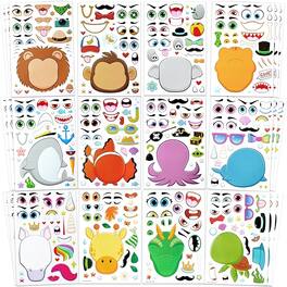 Joyfy - 36 PCS 9x6 Inch Make-a-Face Sticker Sheets for Kids - Mix & Match Safari, Sea, and Fantasy Animal Faces - Multicolor