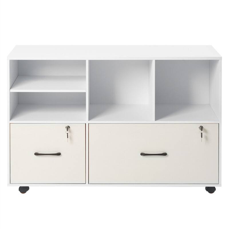 Angle. HTUTWOO - 2 Drawer Wooden File Cabinet -Mobile Filing Cabinet with Open Storage,Lockable Rolling File Organizer,Adjustable Shelves - White.