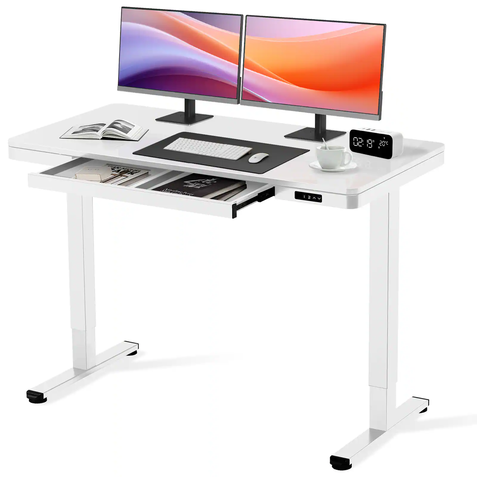 GTPlayer - Glass Surface Standing Desk 47 x 24 IN Electric Adjustable Height Sit Stand Home Office Desk - White