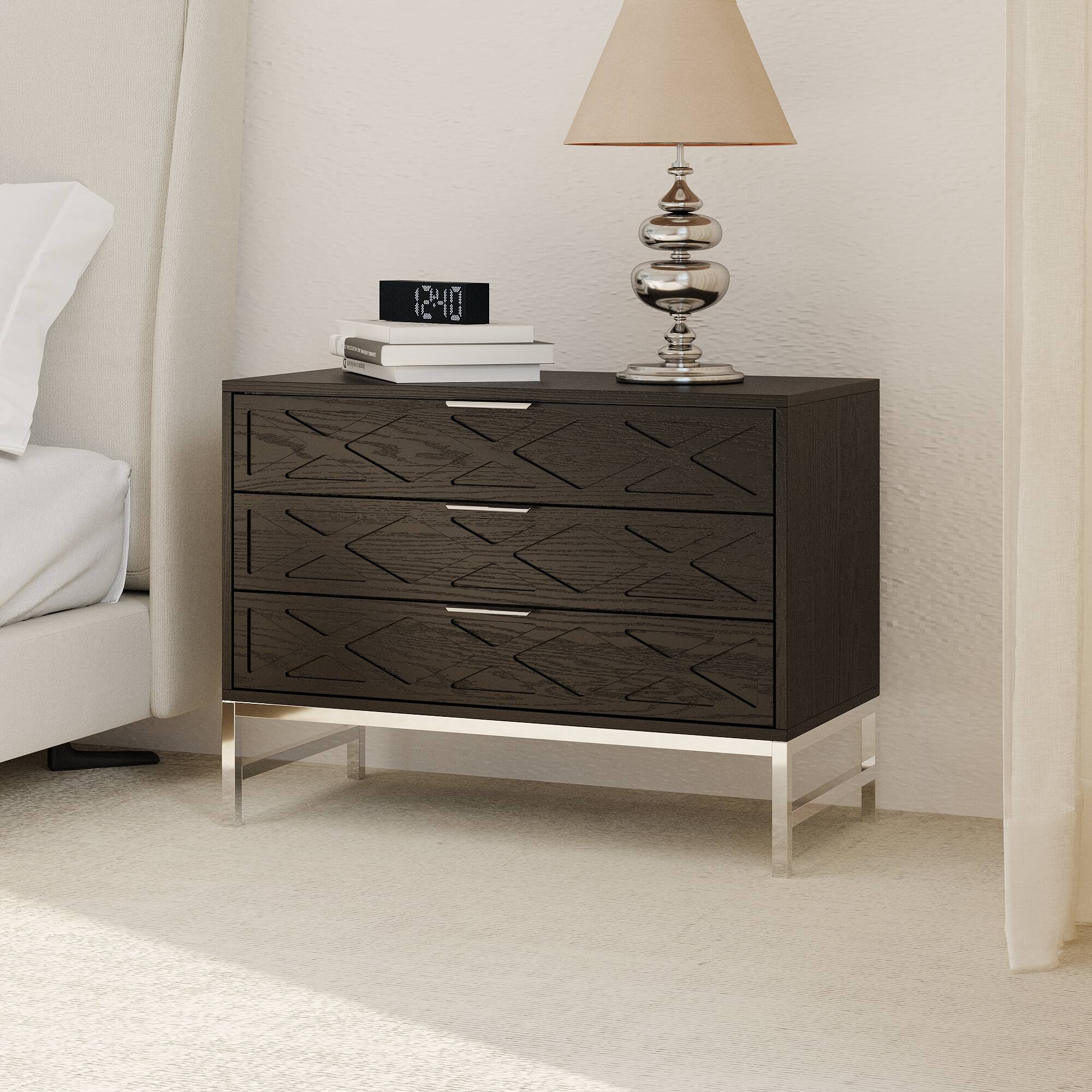 Alt View 2. Famapy - Famapy Bedside Table 3 Drawers Dresser Elevate Bedroom Style with Functional Flair - Black.