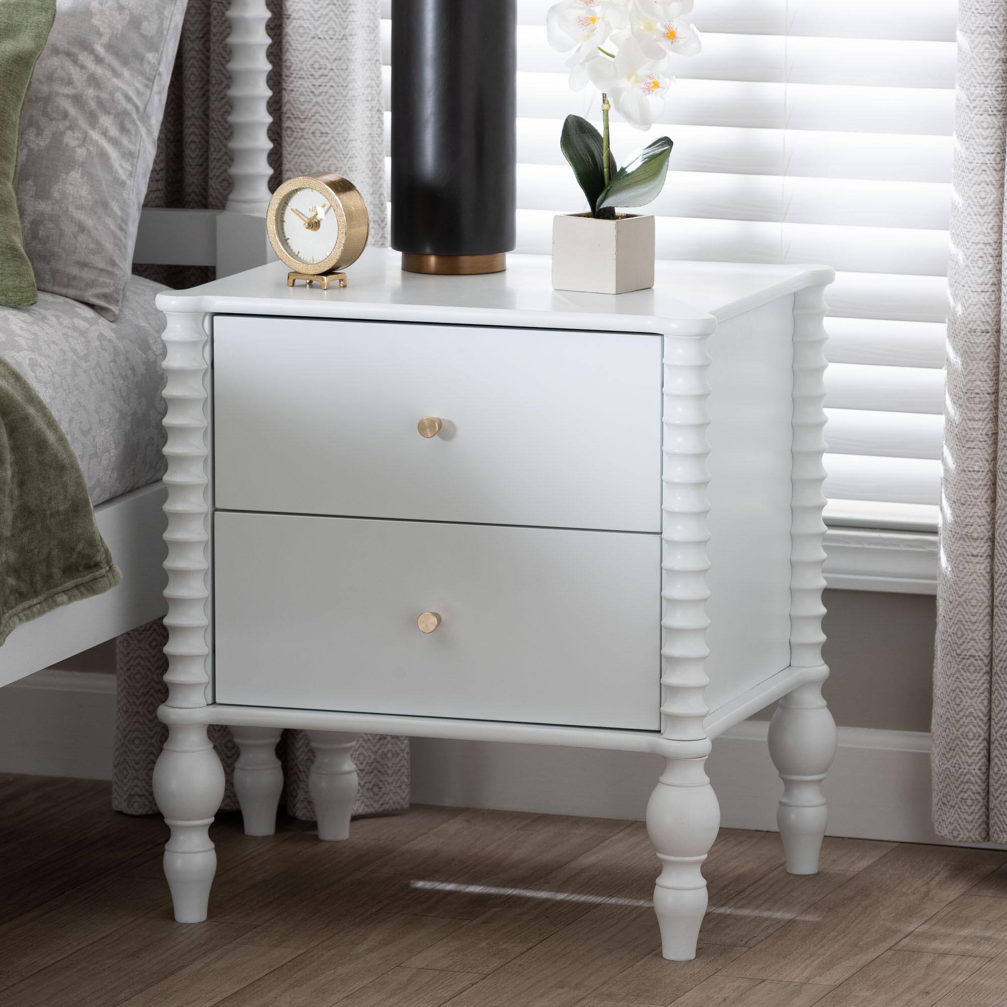 Alt View 5. Baxton Studio - Callison Spindle Nightstand - 2-Drawer Farmhouse Bedside Table with Turned Accents for Bedroom, - White.