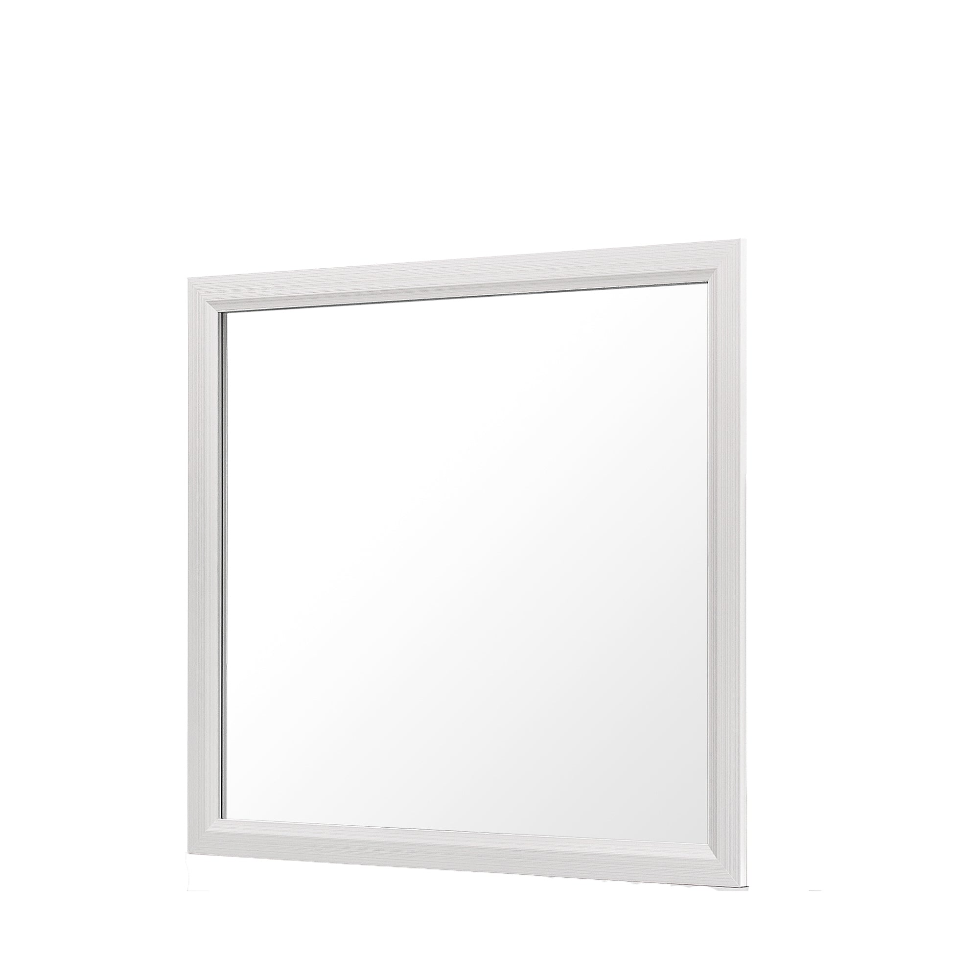 Alt View 1. BreeBe - Contemporary Mirage White Mirror with Rubber Wood Frame, Rectangular Shape, 39.06 x 0.87 x 35.12 inches - White.