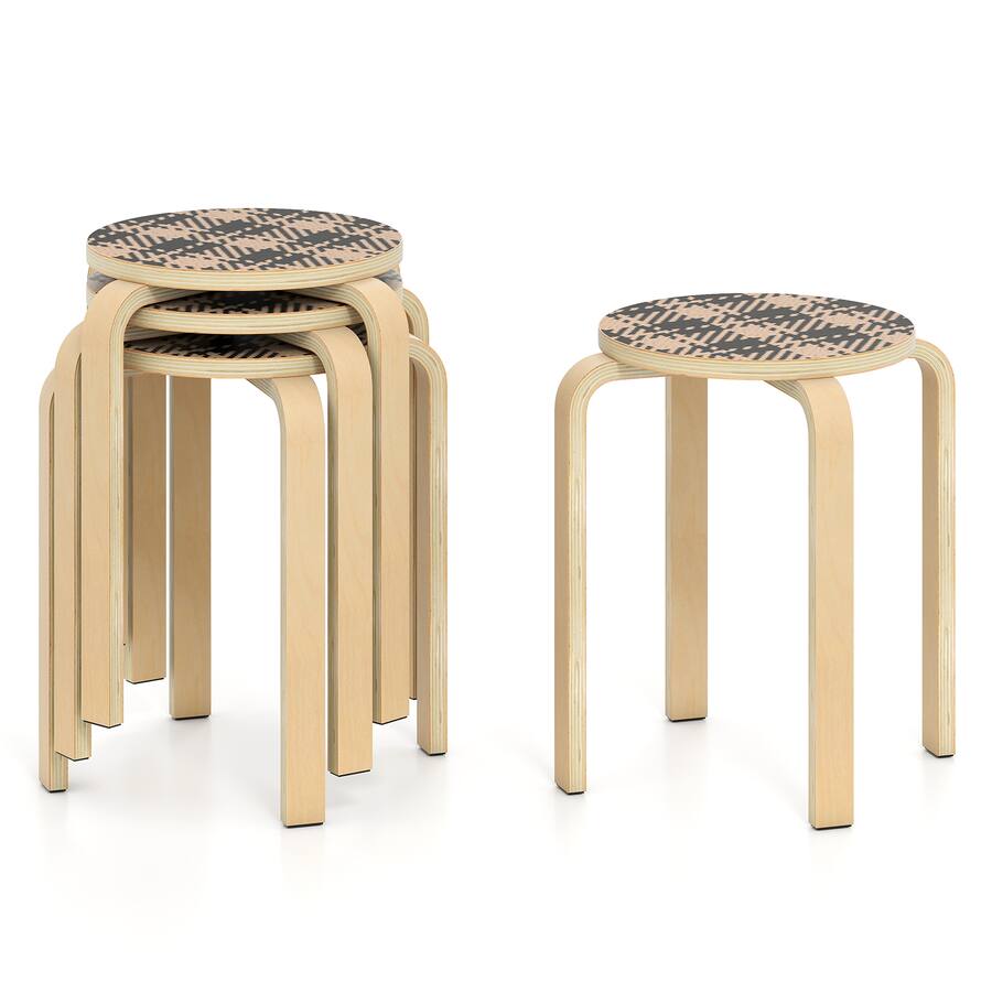 Backless Stackable Chair Gymax Set of 4 18'' Stacking Stool Round Dining Chair Backless Wood ...