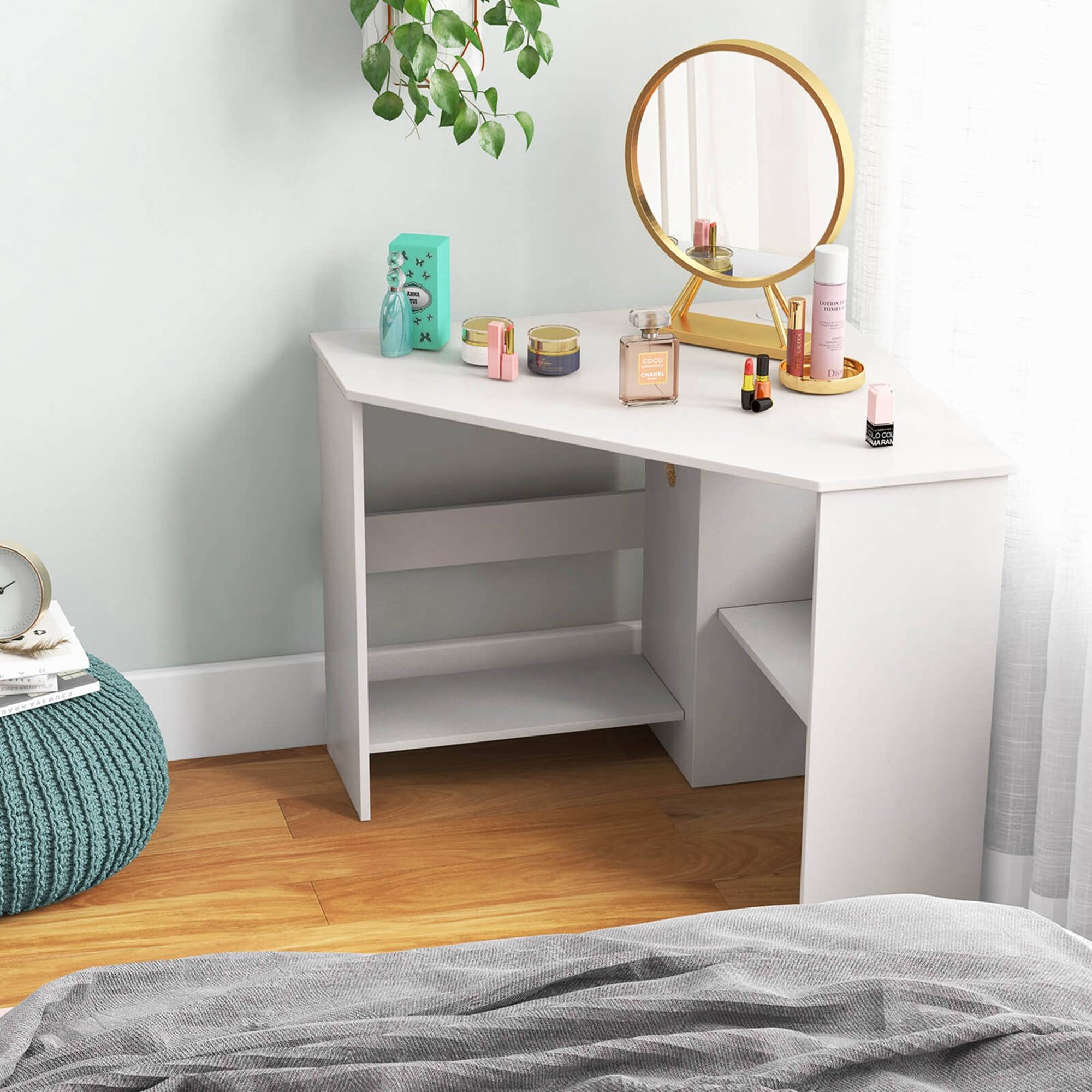 Alt View 14. Costway - Triangle Corner Computer Desk with Storage Shelf - White.