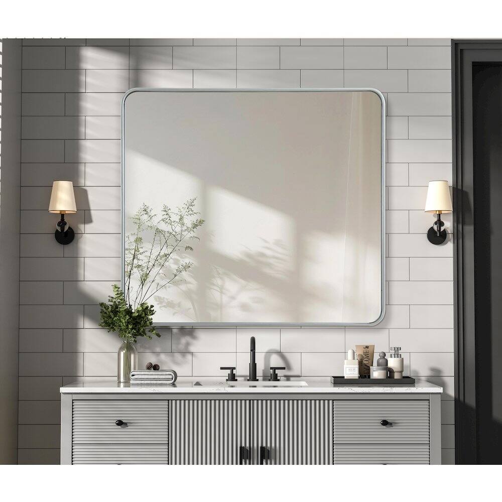 Alt View 3. Elegant Decor - Contour Metal Rectangle Mirror 36x40 in Silver - Silver.