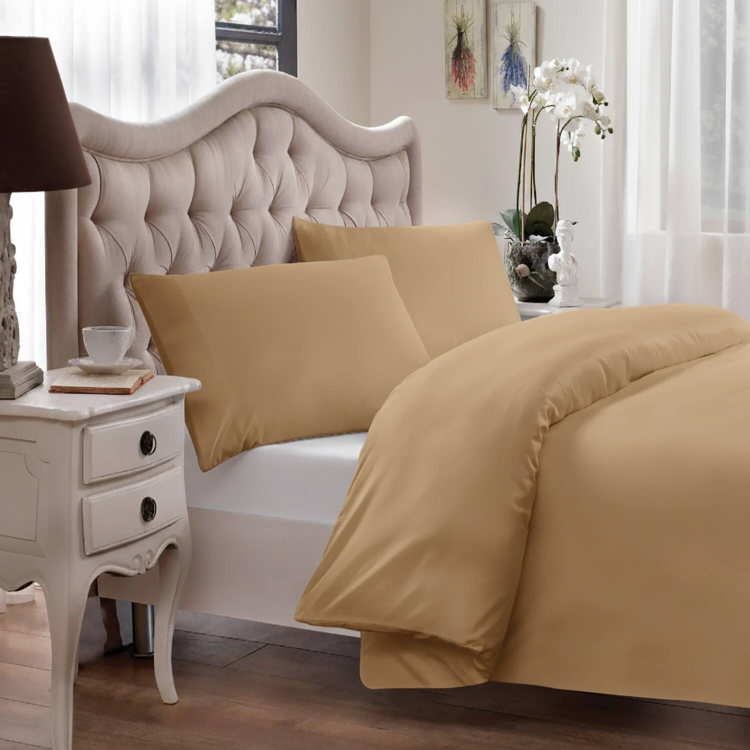 Alt View 1. Home Collection - Brielle Home 100% Premium 250 TC Modal Sateen Duvet Cover Set 108" x 98" and Two 20" x 26" Shams Set Full/Queen Camel - Camel.