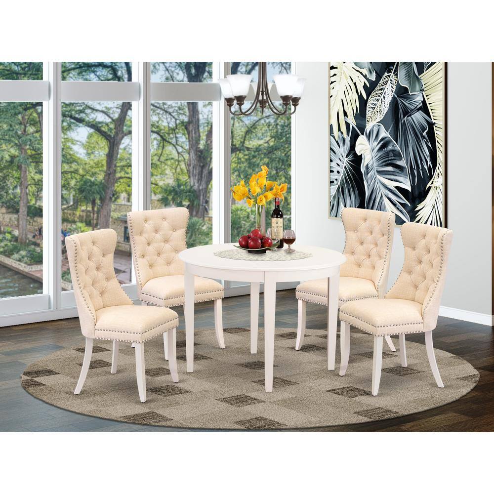 Angle. East West Furniture - East West Furniture BODA5-WHI-32 5 Piece Kitchen Table Set Contains a Round Dining Table and 4 Upholstered Chairs - White.