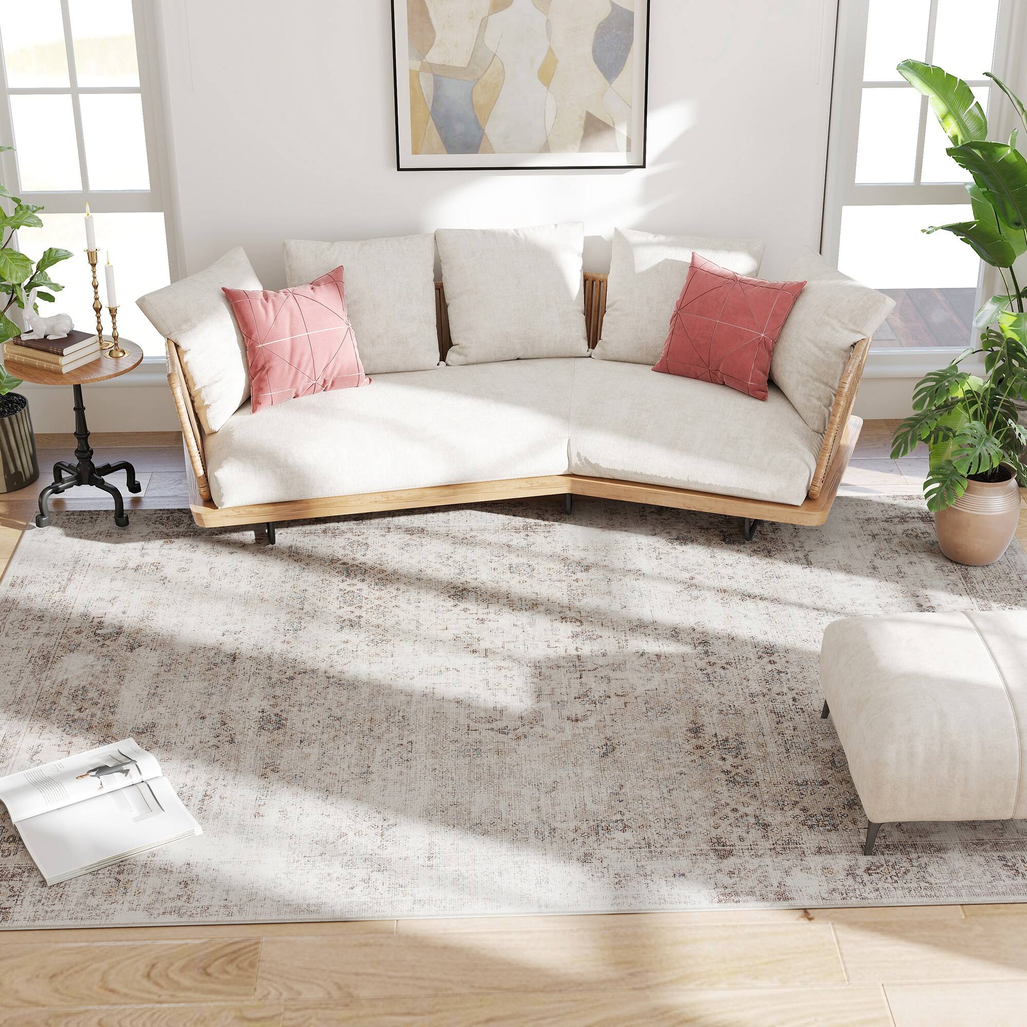 Alt View 7. Homcom - Area Rug 8x10, Machine Washable Non-Slip Traditional Floor Cover, Light Mixed-Brown - Light Mixed Brown.