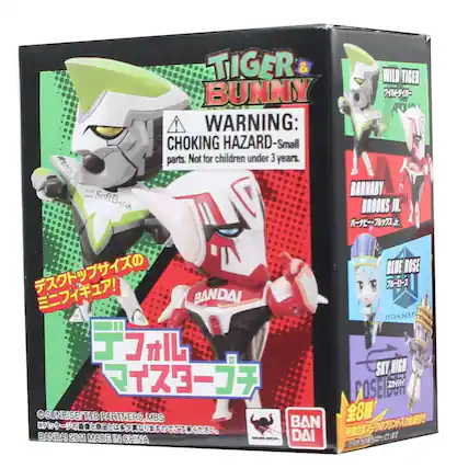 TIGER & BUNNY
WARNING: CHOKING HAZARD - Small parts. Not for children under 3 years.
TINIR BARNABY
SOFTBANK BROOKS JR.
BLUE ROSE
TITAN NOS
SKY HIGH POSE
SUNRISE/T&B PARTNERS MBS
BANDAI 2011 MADE IN CHINA
© SUNRISE/T&B PARTNERS, MBS
BANDAI