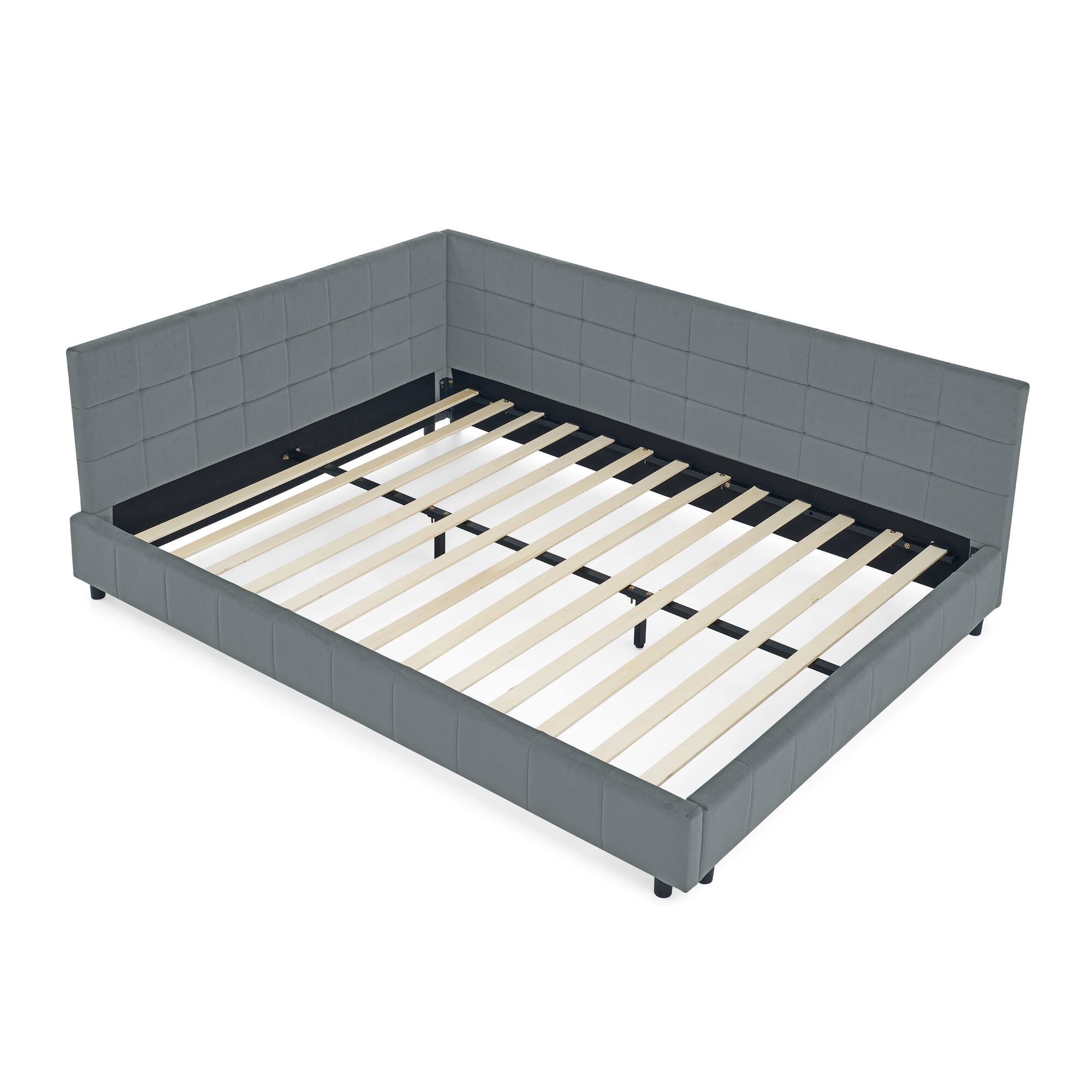 Alt View 3. Anysun - Queen Velvet Tufted Sofa Bed Frame - with Comfortable Backrest & Armrests for Bedroom or Living Room - Grey.