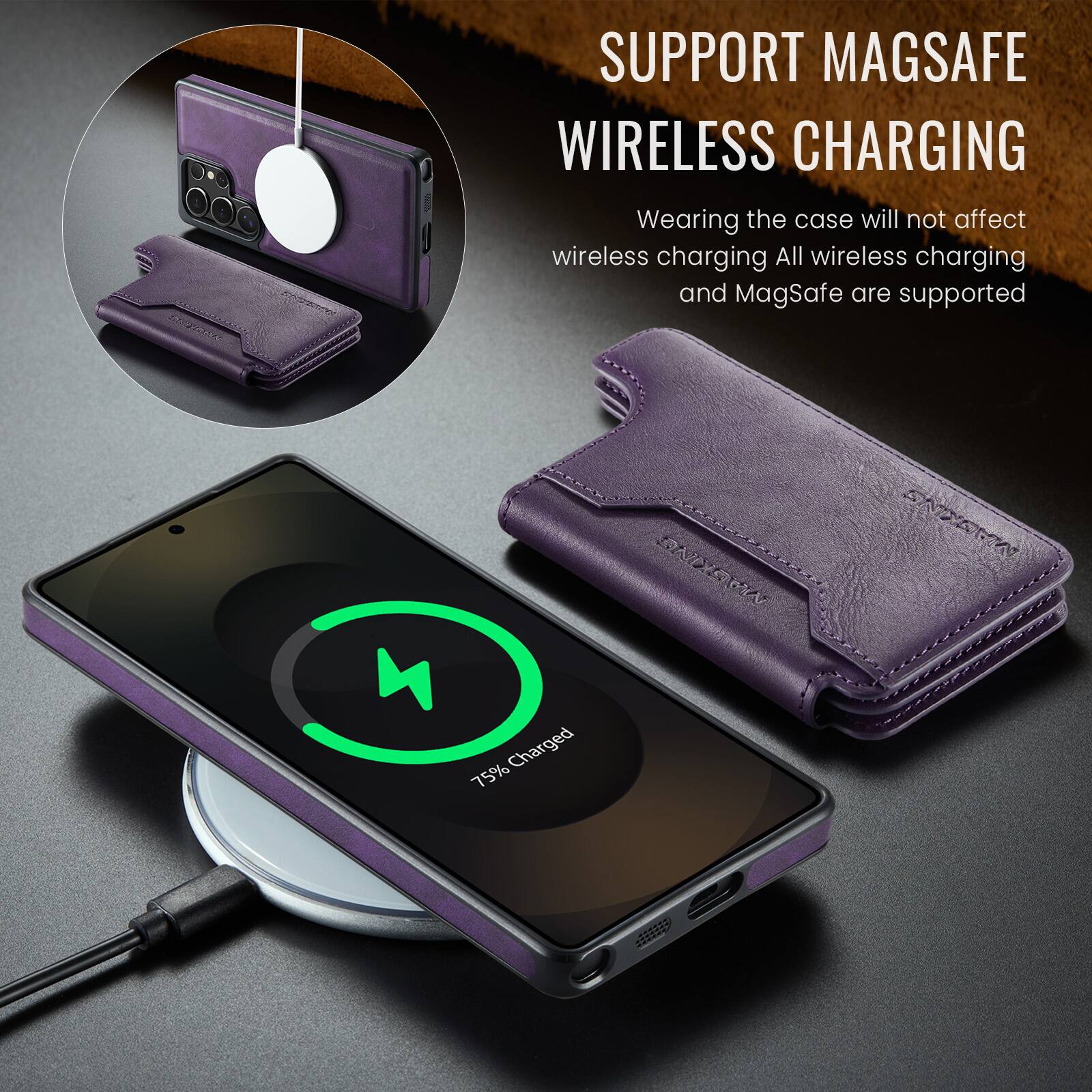 SUPPORT MAGSAFE WIRELESS CHARGING  
Wearing the case will not affect wireless charging. All wireless charging and MagSafe are supported.  
Charged 75%