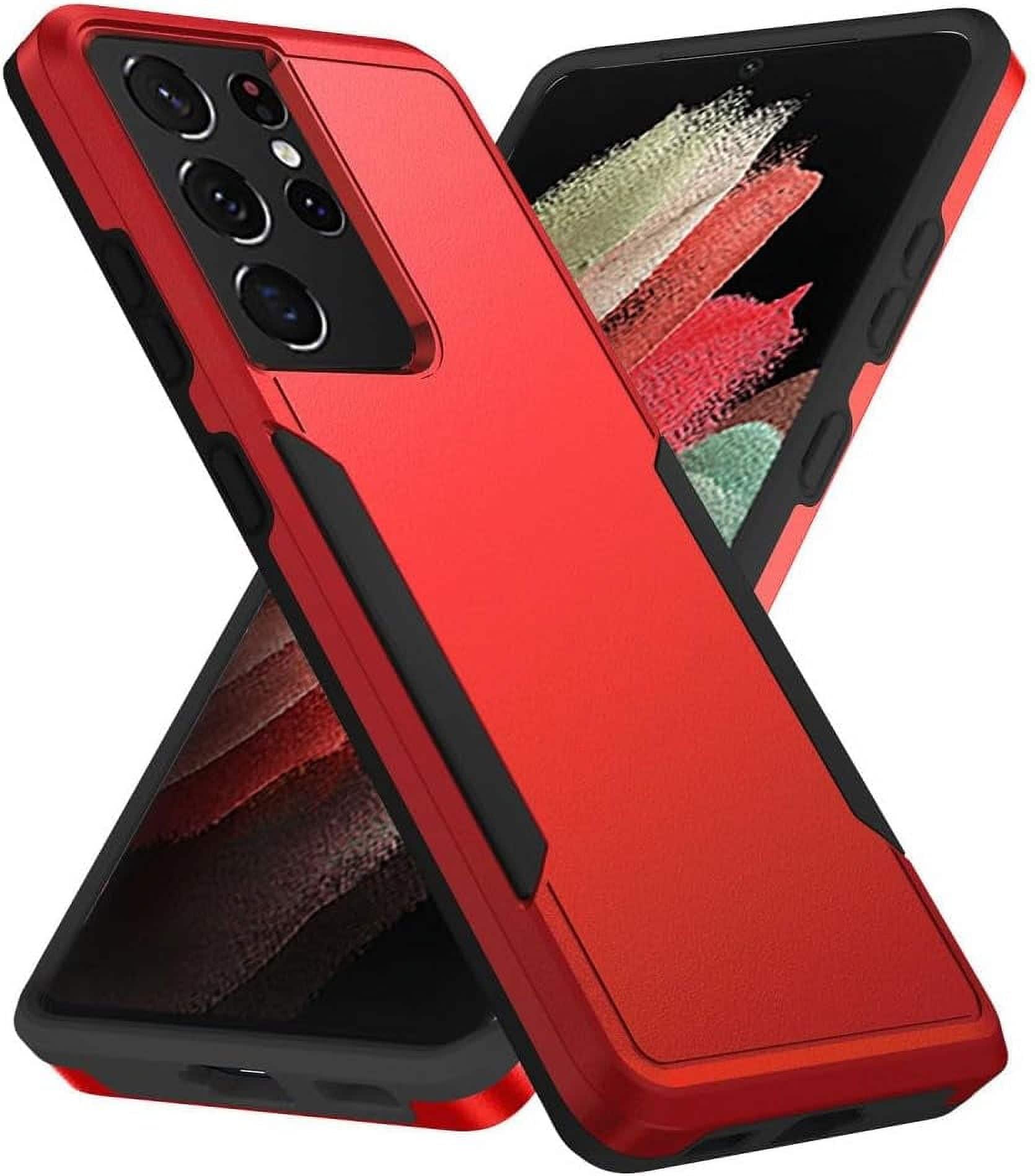 Front. Entronix - Entronix Galaxy S24 Ultra Case - Dual-Layer Soft-Touch Protection with Non-Slip Grip - Red.