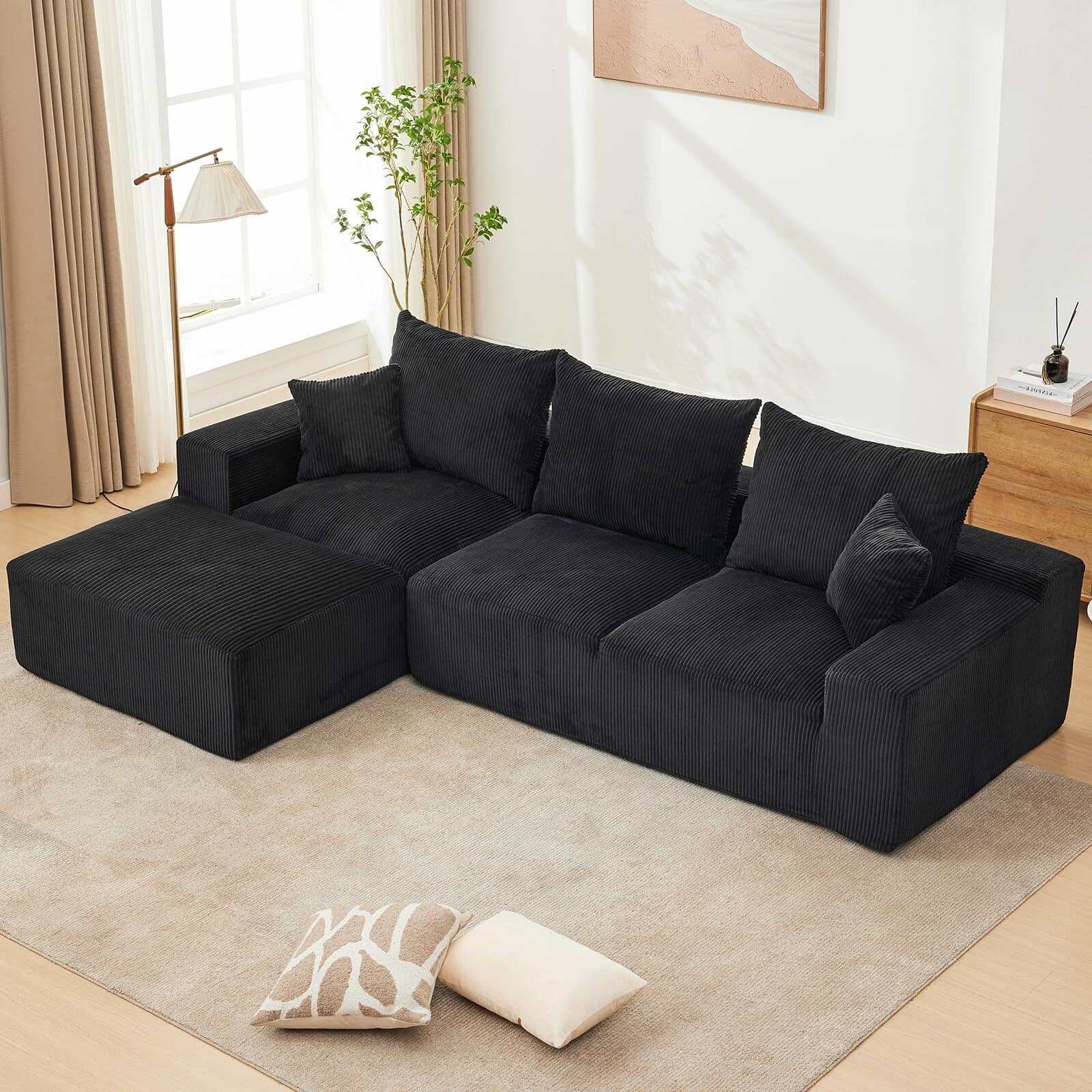 Jojoka - 110'' Oversiz8ed Modular L-Shape Sectional Couch, Couches for Living Room - Black