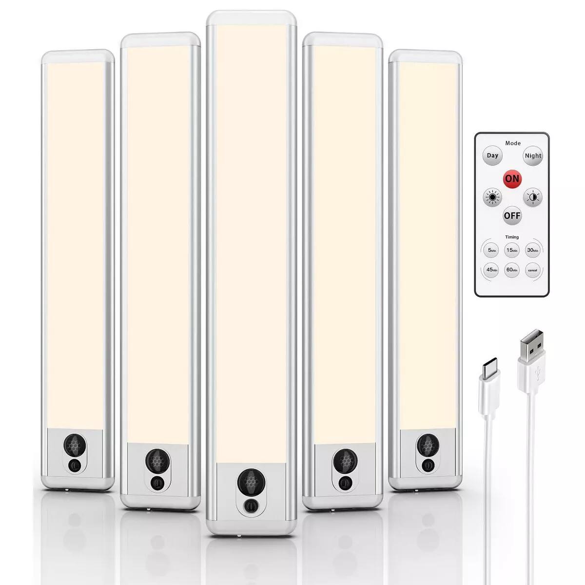 EZVALO - 5-Pack 9.06in Dimmable Under Cabinet Lights with Motion Sensor - Adjustable white