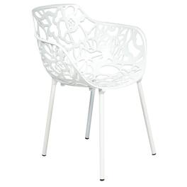 LeisureMod - Devon Stackable Aluminum Dining Chair with Floral Cutout Design Side Chair for Indoor Outdoor - White
