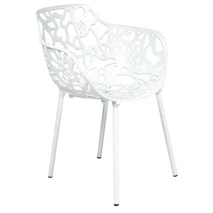 Front. LeisureMod - Devon Stackable Aluminum Dining Chair with Floral Cutout Design Side Chair for Indoor Outdoor - White.