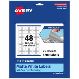 Avery - TrueBlock Square Labels, 1" x 1", 1,200ct - White