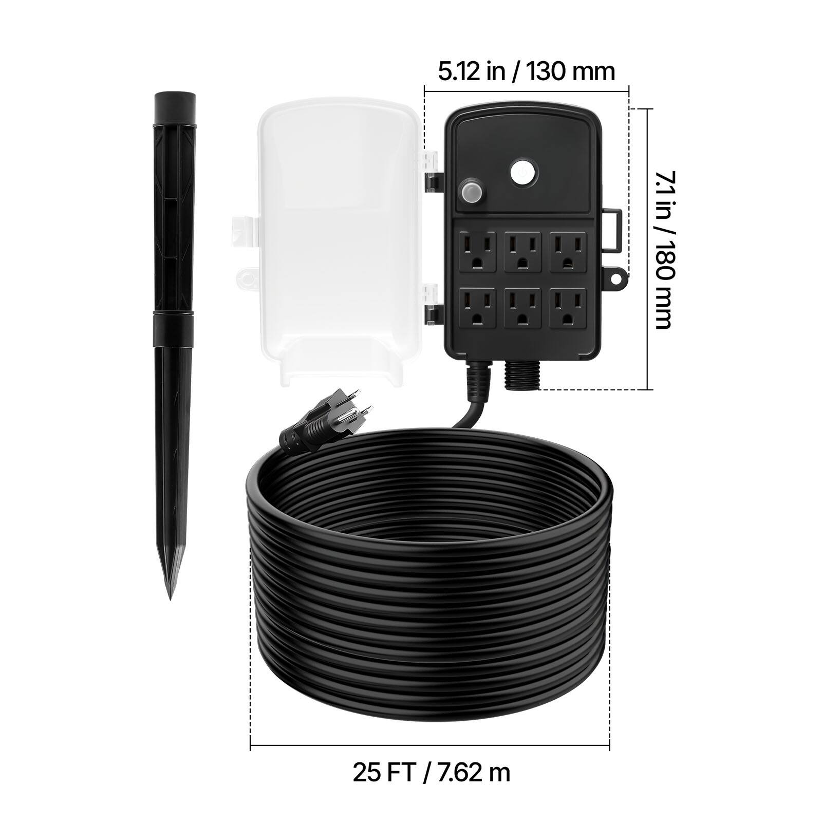 5.12 in / 130 mm  
7.1 in / 180 mm  
25 FT / 7.62 m