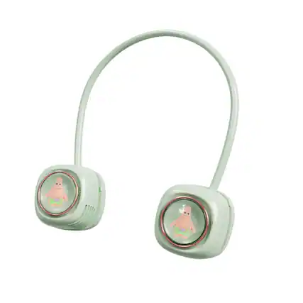 Front. Cluzine - Green Cartoon Neck Portable Fan,1600mAh, Hands-Free, Rechargeable, for Travel, Office, Outdoor.