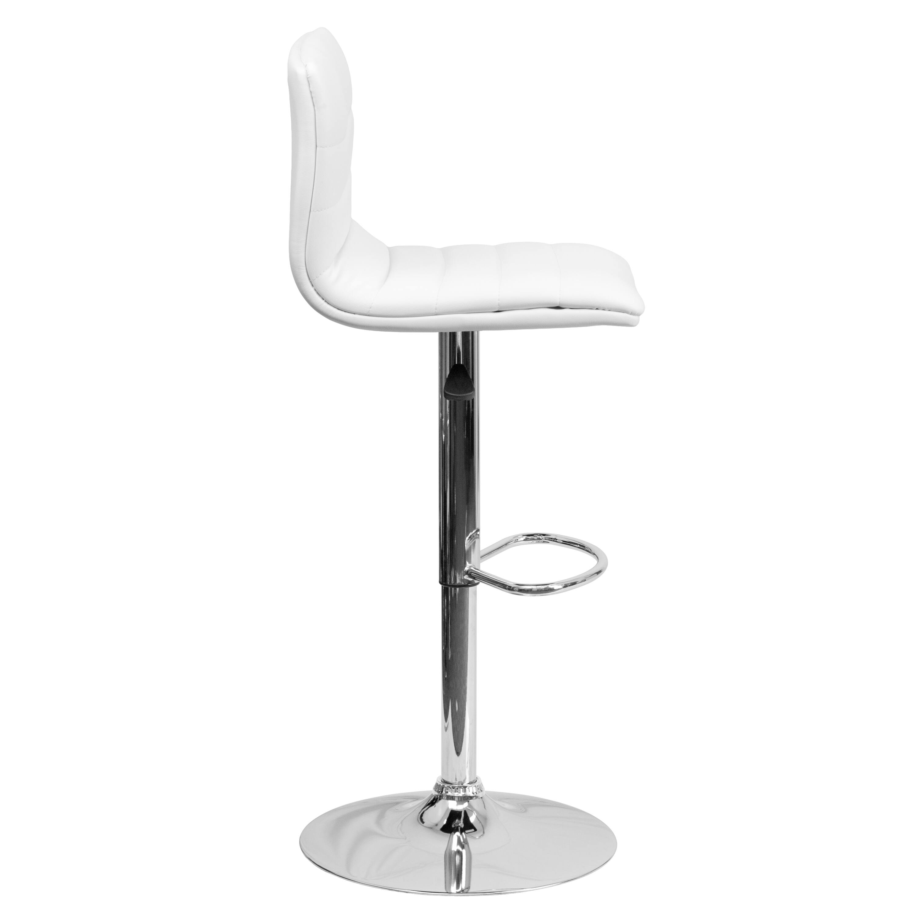 Alt View 6. Emma + Oliver - Coti Modern Channel Tufted Upholstered Height Adjustable Mid-Back Stool and Pedestal Base with Footrest - White Vinyl/Chrome Frame.