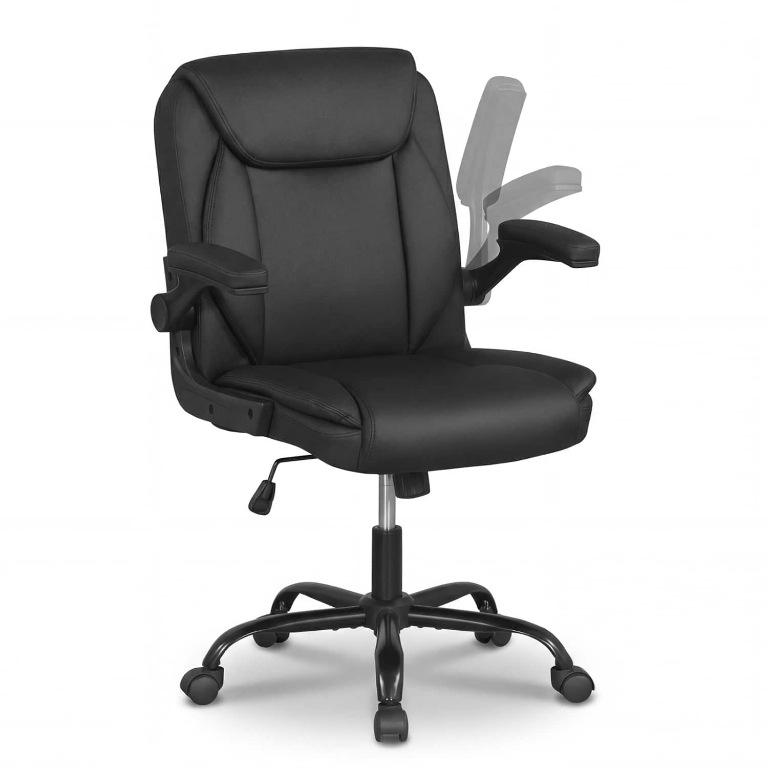 WELLFOR - Ergonomic Leather Office Chair with Flip-up Armrests and Rocking Function - Black