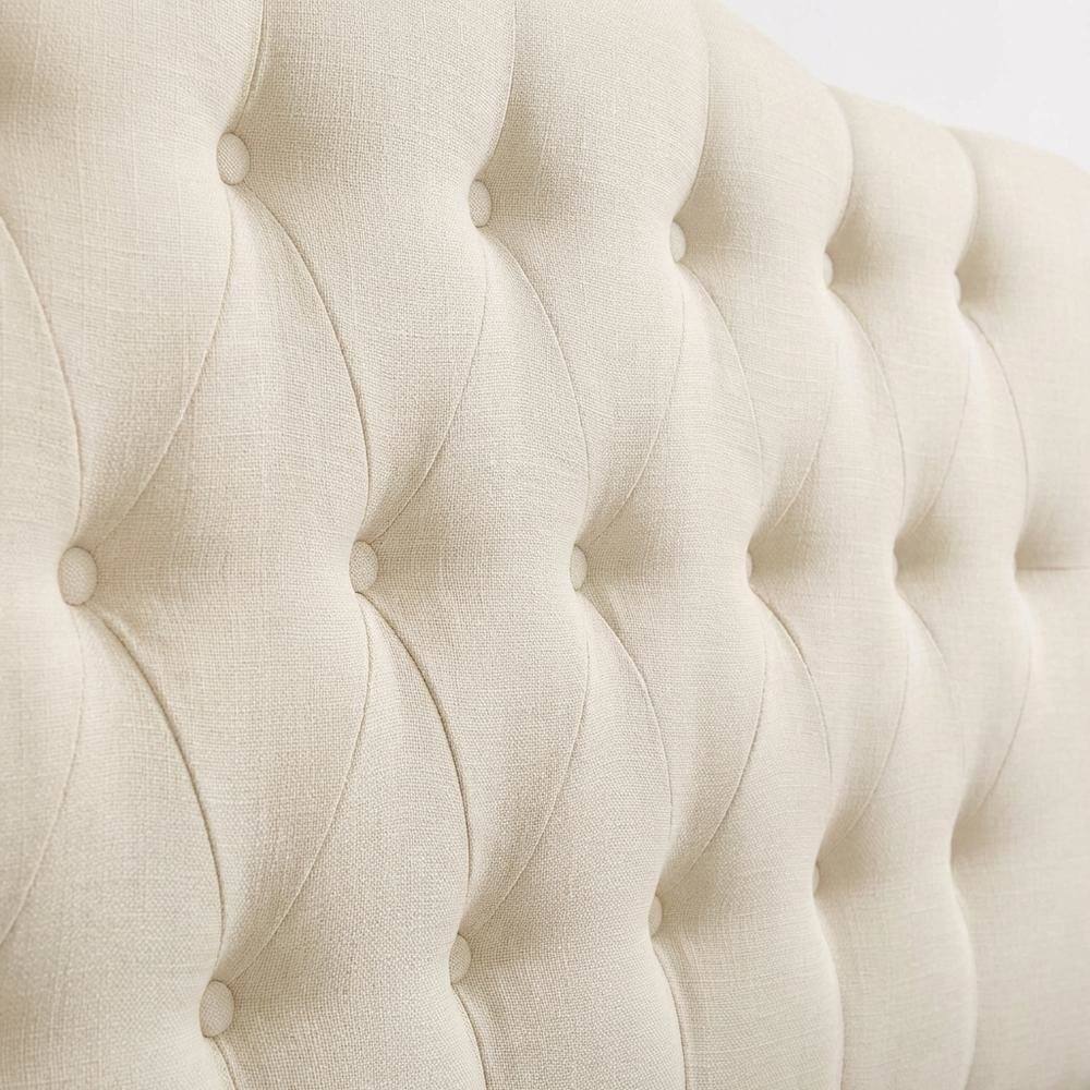 Back. FurniFact - Upholstered Fabric Headboard in Neutral Tone with Plush Padding and Sturdy Frame - Beige.