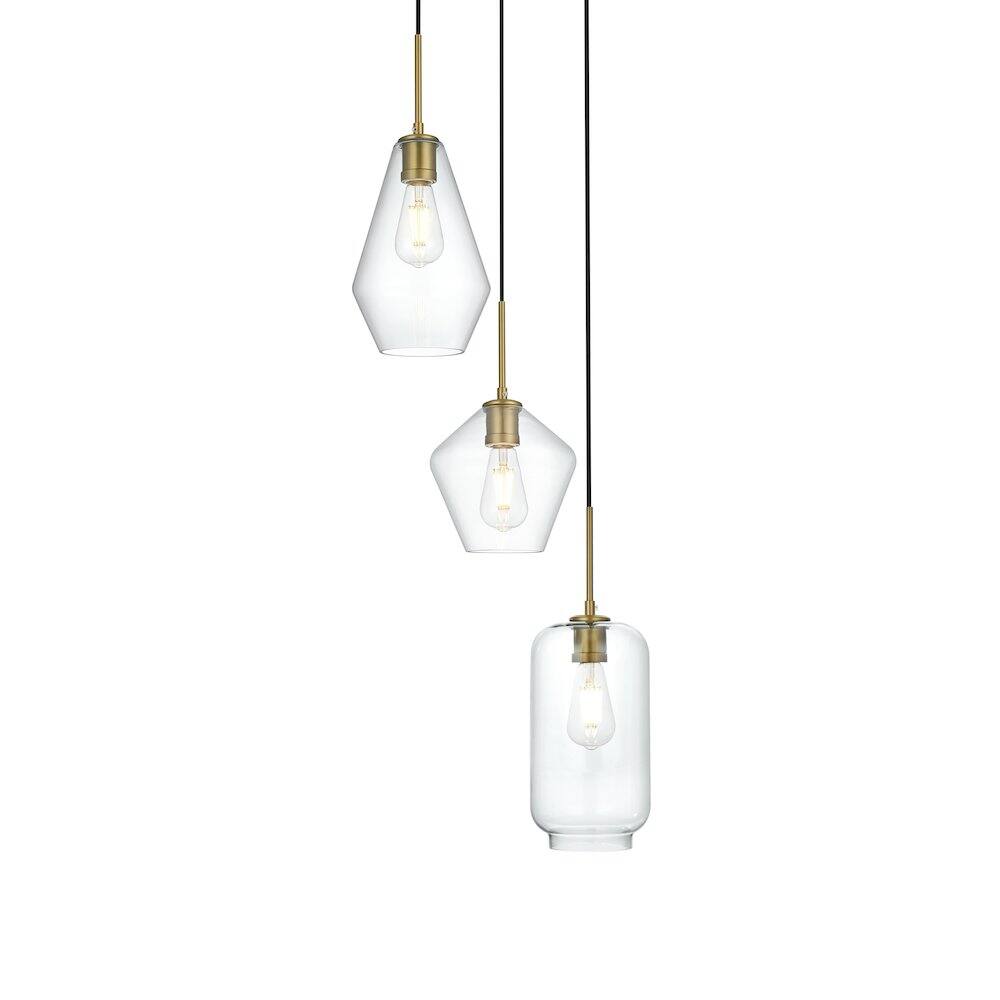 Back. Living District - Gene 17.5 Inch Pendant Clear Shade in Satin Gold - Satin Gold And Clear.