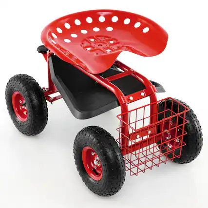 Front. SKONYON - Metal Garden Cart with Deep Storage Basket Large Wheels and Easy Maneuvering Design - Red.