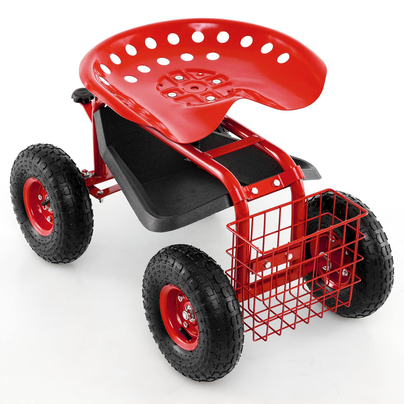Front. SKONYON - Metal Garden Cart with Deep Storage Basket Large Wheels and Easy Maneuvering Design - Red.