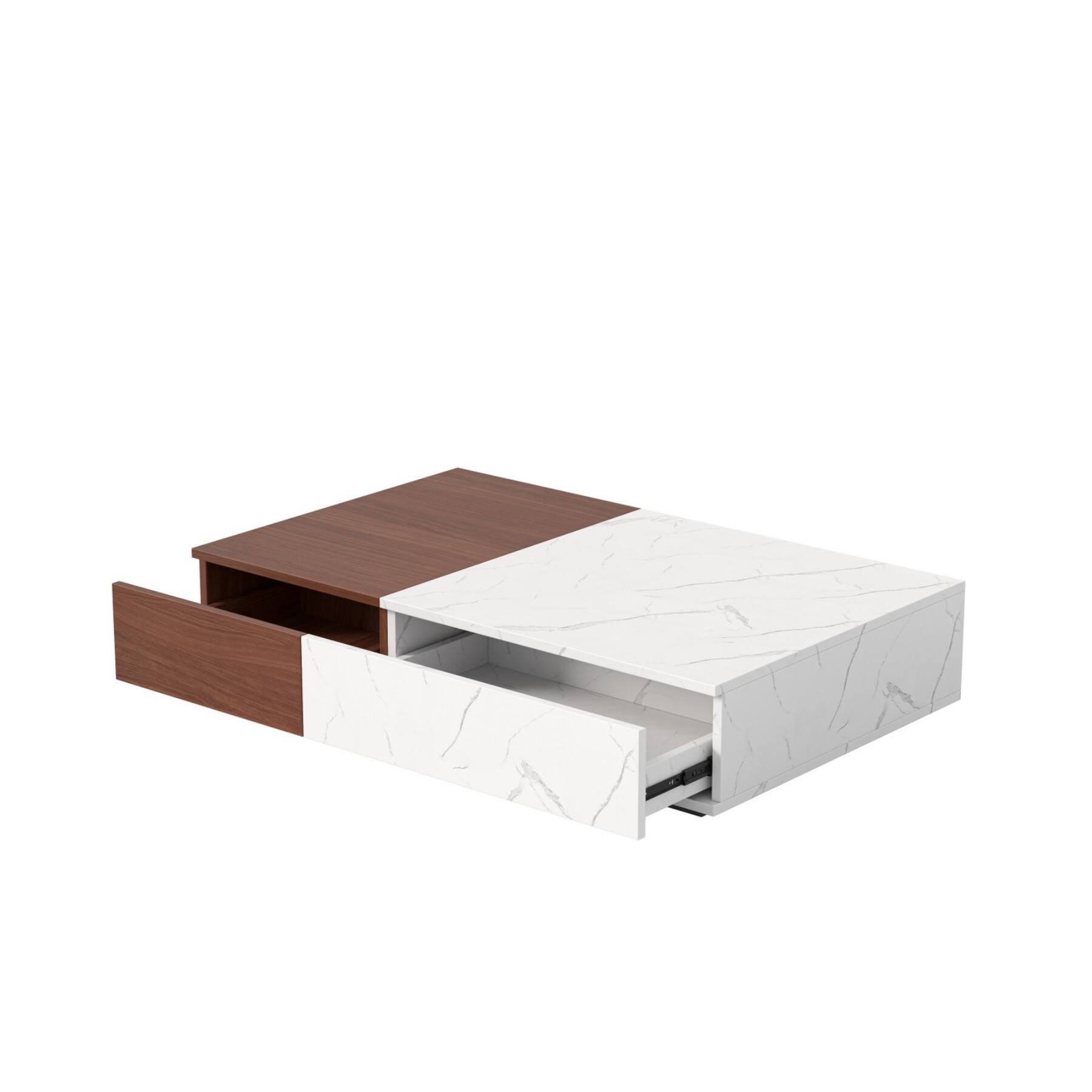 Alt View 10. Ecooso - Modern Coffee Table with Storage Shelves, Sturdy MDF Frame with Marble Finish and Two Tone Patchwork Design - Walnut Brown.