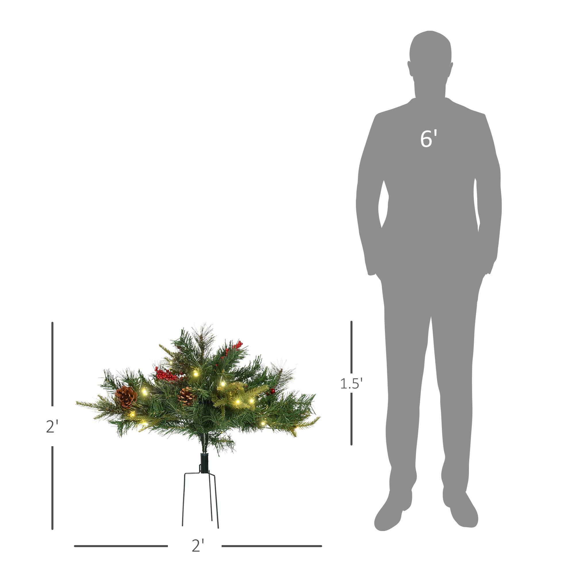 Alt View 2. Homcom - 2-Pack 22-inch Prelit Artificial Christmas Tree, Cordless, 69 Branches, Warm White LEDs, Red Berries, Pine Cones - green.